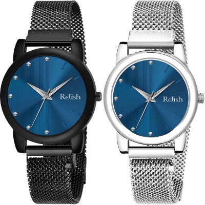 RELish Silver & Black Magnetic Mesh Strap Premium Analog Watch  - For Women