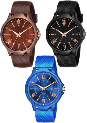 PZOZ Brown,Black & Blue PU Belt Analog Watch - For Men Analog Watch  - For Men