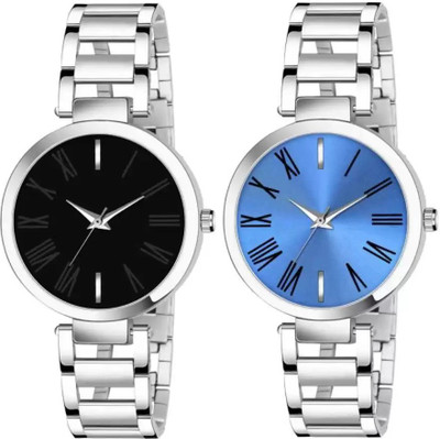 PV CREATION Black & Blue Steel Watch Combo 2 Analog Watch  - For Men