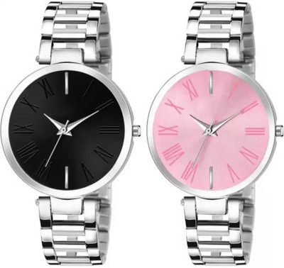 PV CREATION Black and Pink Pack of 2 Analog Watch  - For Men