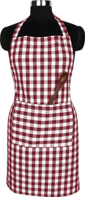 Feather Green Cotton Home Use Apron - Free Size(Maroon, Single Piece)