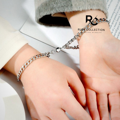 ruby collection Stainless Steel Sterling Silver Bracelet Set(Pack of 2)