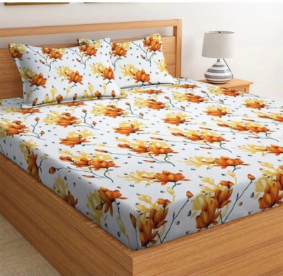 SHIRIN CREATION 300 TC Microfiber Double Printed Flat Bedsheet(Pack of 1, Yellow)