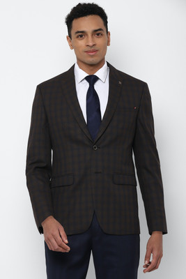 Allen Solly Checkered Single Breasted Formal Men Blazer(Brown)