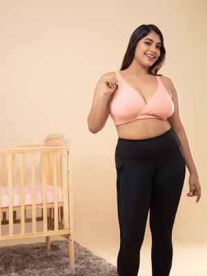 Nykd Cotton Maternity Nursing Bra for Women-Non-Padded,Wireless, Full Coverage-NYB129 Women Maternity/Nursing Lightly Padded Bra(Pink)