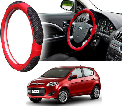 Selifaur Steering Cover For Fiat Palio(Black Red, Leatherite, Fabric)