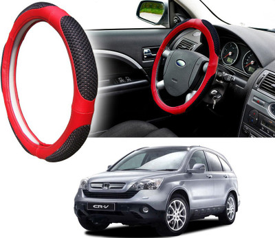 Selifaur Steering Cover For Honda CR-V(Black Red, Leatherite, Fabric)