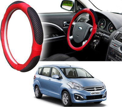 Selifaur Steering Cover For Maruti Ertiga(Black Red, Leatherite, Fabric)