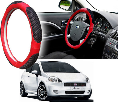 Selifaur Steering Cover For Fiat Punto(Black Red, Leatherite, Fabric)