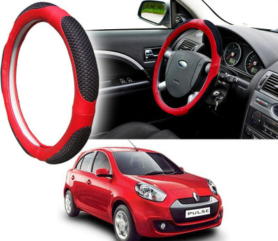 Selifaur Steering Cover For Renault Pulse(Black Red, Leatherite, Fabric)