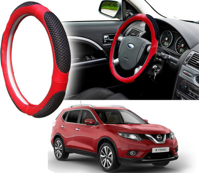 Selifaur Steering Cover For Nissan X-Trail(Black Red, Leatherite, Fabric)