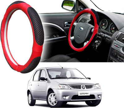 Selifaur Steering Cover For Mahindra Logan(Black Red, Leatherite, Fabric)