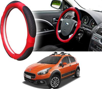 Selifaur Steering Cover For Fiat Avventura(Black Red, Leatherite, Fabric)