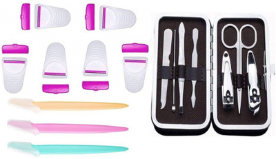 Taxila Trimmer Eyebrow Shaving Razor 3pc With 7 in 1 manicure pedicure package & Bikini Shaving Razor For Women 6 pcs(3 Items in the set)