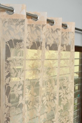 Lucacci 274 cm (9 ft) Net Transparent Long Door Curtain (Pack Of 2)(Floral, Beige)