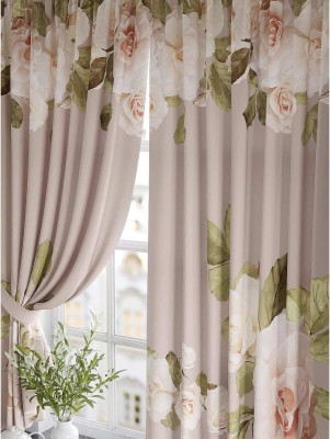 Tample Fab 214 cm (7 ft) Polyester Room Darkening Door Curtain (Pack Of 2)(Floral, Light pink)