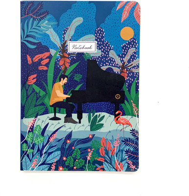 Happening Hippo Piano in the Woods A5 Notebook Unruled 100 GSM 70 Pages(Turquoise)