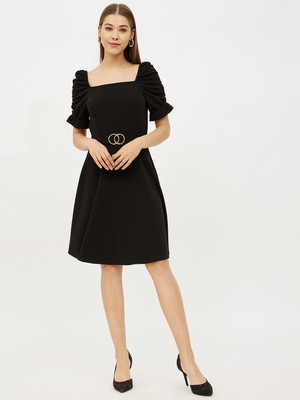 HARPA Women A-line Black Above Knee/Mid Thigh Length Dress