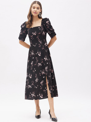 HARPA Women A-line Black Midi/Calf Length Dress