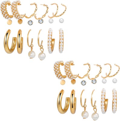 Vembley Combo of 18 Pair Stunning Gold Plated Studs and Pearl Hoop Earrings Alloy Hoop Earring, Stud Earring