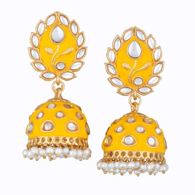 Alamod Enamel Festive Gold Plated Kundan For Women Diamond, Pearl Alloy Jhumki Earring