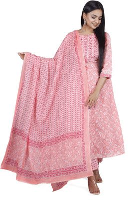 KWATCHI Embroidered, Floral Print, Printed Anarkali Kurta, Bottom & Dupatta Set
