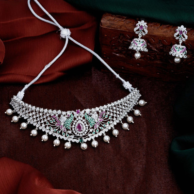 Estele Brass Rhodium Multicolor Jewellery Set(Pack of 1)