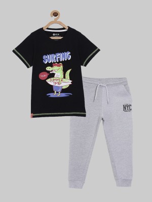 3Pin Boys Casual T-shirt Track Pants(Black & Grey)