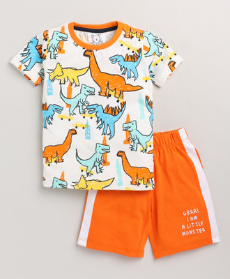 Lazy Shark Boys Printed White Top & Shorts Set