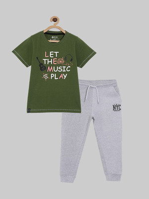 3Pin Boys Casual T-shirt Track Pants(Olive Green & Grey)