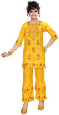 NEW BADSHA DRESSES Girls Maxi/Full Length Festive/Wedding Dress(Yellow, 3/4 Sleeve)
