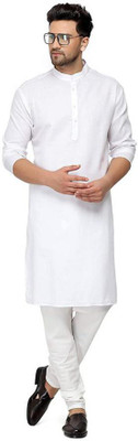 Aks Creations Men Solid Straight Kurta(White)