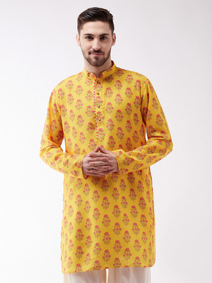 VASTRAMAY Men Printed Straight Kurta(Yellow)