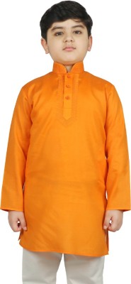 SG YUVRAJ Boys Solid Straight Kurta(Yellow)