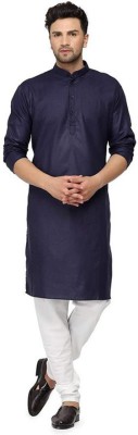 Aks Creations Men Solid Straight Kurta(Dark Blue)