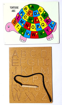jaraglobal Tortoise Alphabet (A to Z) Knob Puzzle & A TO Z Writing Practice Tracing Board(Multicolor)