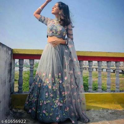 WILLMAKE Embroidered Semi Stitched Lehenga Choli