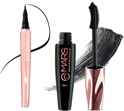 MARS Ultra Curl Long lasting Fabulash Mascara Smudge Proof Liquid Eyeliner 15 ml(Jet Black)