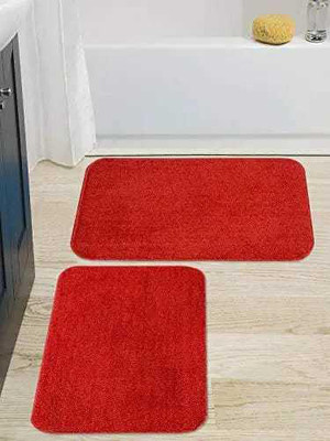 Hommie Microfiber Door Mat(Red, Free, Pack of 2)