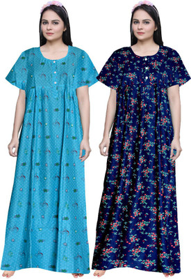 Sarthak Creation Women Nighty Set(Light Blue, Blue)