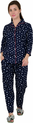 Redglo Women Printed Blue, White Shirt & Pyjama set
