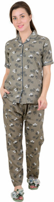 Redglo Women Printed Grey Shirt & Pyjama set