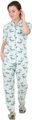 SDGP Women Printed Light Green Shirt & Pyjama set
