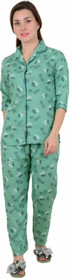 SDGP Women Printed Green Shirt & Pyjama set