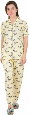 Redglo Women Printed Orange Shirt & Pyjama set