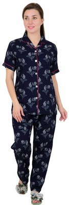 SDGP Women Printed Blue, White Shirt & Pyjama set