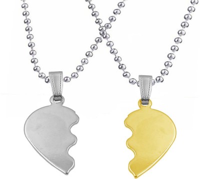 NNPRO Heart Shape Broken His & Her I Love You Silver And Gold Pendant For Couple Sterling Silver, Rhodium Stainless Steel, Alloy Locket Set