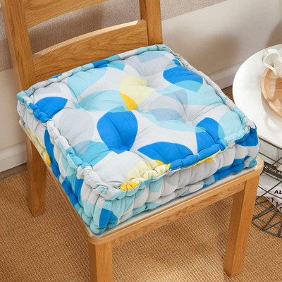 RRC Cotton Geometric Chair Pad Pack of 1(Light Blue,White)