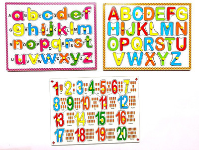 jaraglobal Super Combo Capital Small Alphabet with 1 to 20 Number Wooden Knob Puzzle Board(72 Pieces)