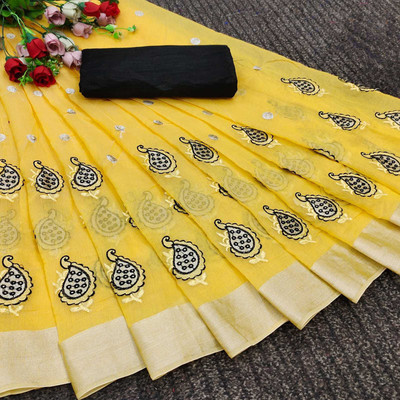VRINDITA FASHION Embroidered Chanderi Chanderi Saree(Yellow)